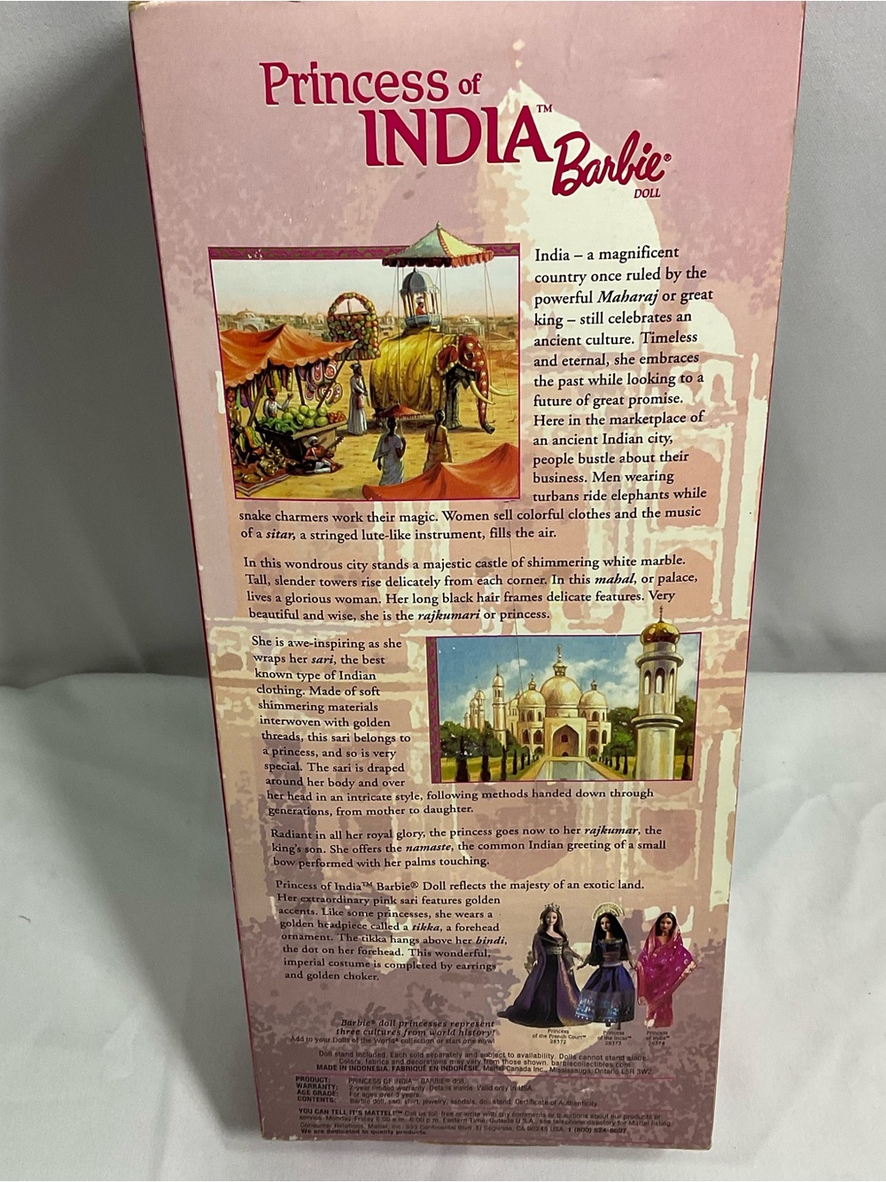 Barbie Princess of India Box Back in Pink and Gold - Picture 2 of 5